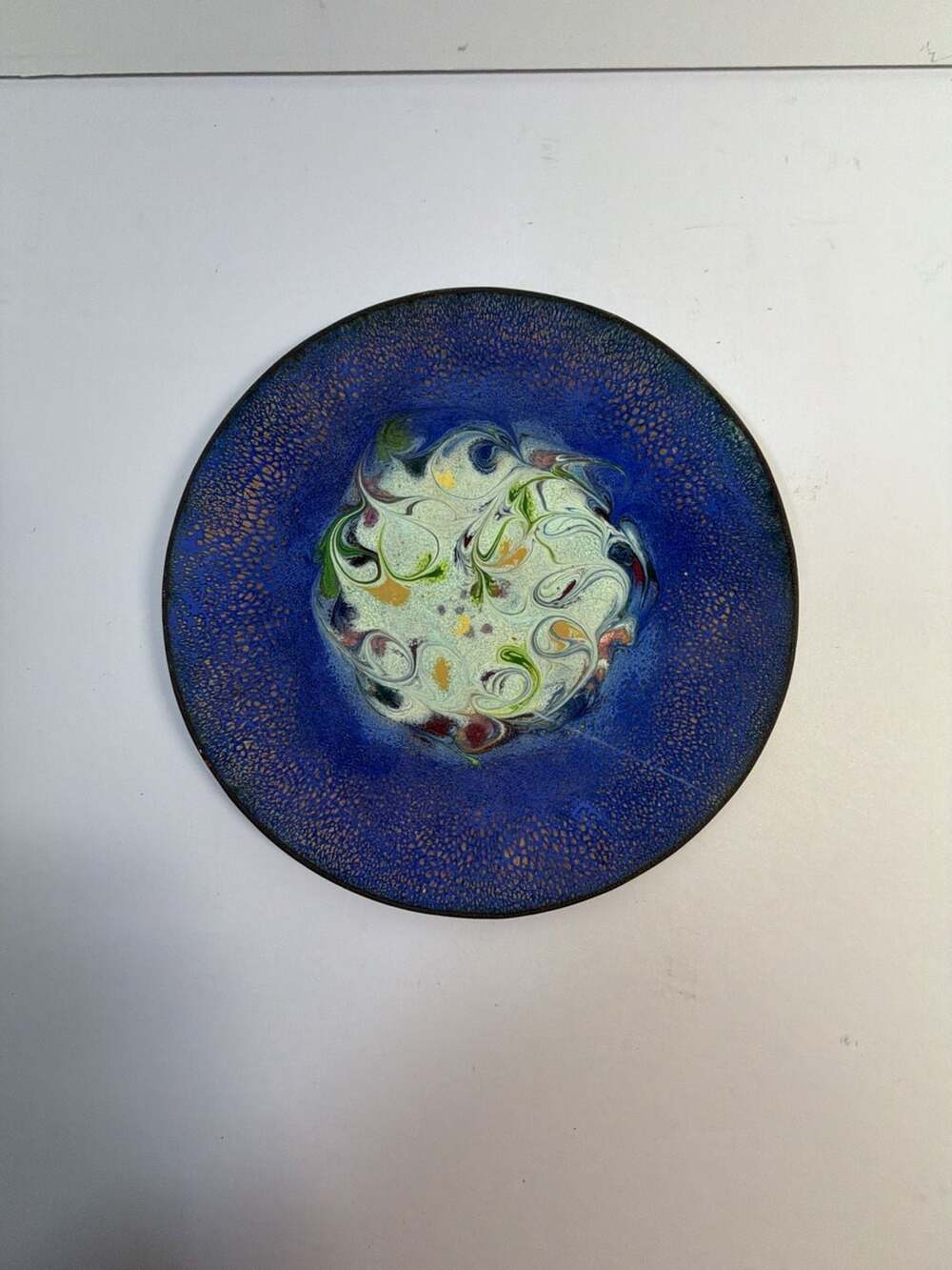 Vintage Mid-Century Modern Enameled Copper Dish 6 Inch